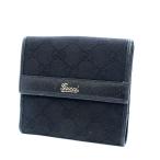 ショッピングＧＧキャンバス グッチ Wホック 二つ折り財布 ユニセックス GGキャンバス レザー ブラック 131854 中古  GUCCI