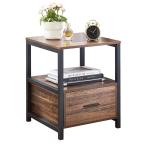 VECELO サイドテーブル ナイトテーブル ベッドサイドテーブル ブラウン 幅40×奥行き40×高さ56cm 引き出し付き 収納付き ベッ