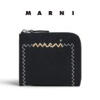 MARNI マルニ ロゴ刺繍 ジップアラウンド レザーウォレット PFMI0095Q2 P6533 黒 ブラック 財布 ギフト プレゼント