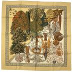 ショッピングHERMES エルメス HERMES カレ90 Les Legendes de l'Arbre 木の伝説 スカーフ シルク ブラウン レディース