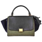 セリーヌ CELINE トラペーズ スモール ショルダーストラップ付 2WAYハンドバッグ ブラック×カーキ×ネイビー トリコロール レザー スエード