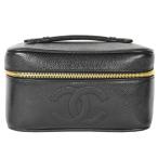  Chanel CHANEL косметичка черная икра s gold здесь Mark черный Gold металлические принадлежности cosme косметичка Vintage A01997