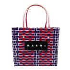 マルニ MARNI フラワーカフェ バスケット ハンドバッグ レッド マルチカラー 編み込み レディース