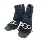 ショッピングMIUMIU ミュウミュウ MIUMIU ショート ブーツ スウェード ブラック チェーン フリンジ  36 1/2 レディース