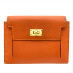 エルメス HERMES ケリーポケット コンパクト コインケース ヴォーエプソン Y刻印 オレンジ ゴールド金具