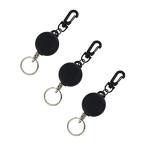 キーリール 強力リールキーホルダー ワイヤー リール アウトドア 伸縮55cmスチールワイヤー 紛失防止 カラビナ付 ブラック 3個セット