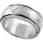 【並行輸入品】スターリングシルバーメンズスピナーリングHammeredドーム型センターハンドメイド3 / 8インチ幅、　