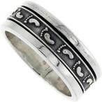 【並行輸入品】10mm スターリングシルバー メンズ スピナーリング 足跡パターン エンボス加工 ハンドメイド 幅3/8インチ  スターリングシルバー