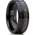 【並行輸入品】Metal Masters Co. メンズ タングステンリング 結婚指輪 本物の鹿の角 コアウッド 象嵌 アウトドアハンティング　