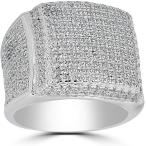 【並行輸入品】ソリッド925スターリングシルバー メンズリング - アイスリング - ICY ヒップホップ スクエア マイクロパヴェ メンズ ヒップホ