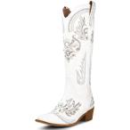 【並行輸入品】DOEYG ラインストーン カウガール ブーツ レディース 刺繍 ポインテッドトゥ チャンキーヒール ウエスタンブーツ ワイドカーフ ニ