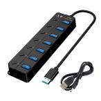 TRkin USB ступица 3.0 Hub 7 порт 2024 улучшение 5 Gbps высокая скорость USB повышение independent переключатель имеется 5 V/3 A сам подача тока . автобус источник питания обе для источник питания inter fe