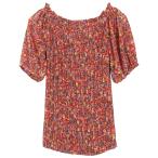 [神戸レタス] 2WAY フラワー柄 プリーツ ブラウス [C4693] レディース パフスリーブ ワンサイズ(M) レッド