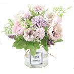 Kugusa 造花 シルクフラワー 花束 フェイク パステル ブーケ 花瓶付き インテリア 装飾 (花瓶付きブーケ（パープル）)