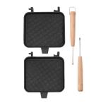 hiino kano ホットサンドメーカー 直火 取手外せる 上下分離型 軽量型 フッ素樹脂加工 木製ハンドル お手入れ簡単 丸洗い 焦げ付きにくい