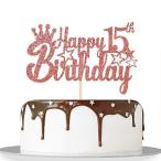 ローズゴールドグリッター ハッピー15歳の誕生日ケーキトッパー 15歳/ティーンエイジャー15歳の誕生日パーティーデコレーション用品 ? 並行輸入