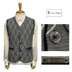 GEE GELLAN ジーゲラン GEEGELLAN　春夏　前開き　ニットベスト　紺ｘ白 配色