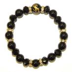 プロ野球 福岡ソフトバンクホークス グッズ 天然石ブレスレットブラックMサイズ-091