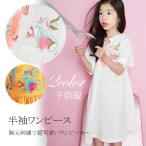 2カラー刺繍半袖子供ワンピース キッズ 可愛い 女の子 メール便のみ送料無料1
