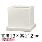 ショッピング訳有 訳あり 植木鉢 おしゃれ 陶器鉢 J キューブ型 白 つや有 13cm 1.3リットル 受皿付 室内