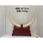 天然マンモス牙美しい彫刻 対向置物 飾り(8140g)