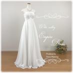 期間限定SALE★上品な印象のエンパイアタイプのウェディングドレス スレンダーライン 花のコサージュプレゼント 二次会 1.5次会 白 gcd8857