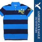 新品 AMERICAN EAGLE アメリカン イーグル 半袖 ポロシャツ ブルー ネイビー ボーダー S 正規品