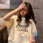 トップス Tシャツ ラック シャツ レディース 半袖 丸首 カジュアル 夏 ホワイト ioso 白 黒 ブラック 韓国 ロゴ カットソー Uネック ゆるTシャツ プリント