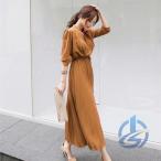 春 夏 ワンピース シフォンワンピース レディース プリーツワンピース ioso 長袖 ロングワンピ オフィス きれいめ ロング丈 シフォンワンピ Aライン