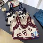 レディース 刺繍 レース かわいい 花柄 トップス 韓国ファッション キャミ ioso 編み レイヤード ガーリー モチーフ ビスチェ フェミニン 便利