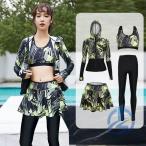 ラッシュガード レディース 上下セット 水着 UVカット 長袖 タンキニ ioso サーフパンツ 紫外線対策 日焼け防止 体型カバー 4点セット ボタニカル 体型カバー