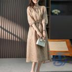 ワンピース ロングワンピース 半袖 レディース コットンリネン 綿麻 ioso リネン 綿 花柄 総柄 リネンワンピース Uネック 大きいサイズ カジュアル 春 夏