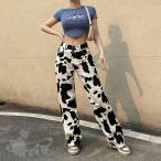 デニムパンツワイドパンツ ダルメシアン柄 白黒 ダンス衣装 キッズ レディース HIPHOP ヒップホップ 無地 個性的 服 原宿系ジュニア オシャレかっこいい おしゃ