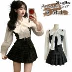 韓国制服卒業式スーツ女の子セットベスト白シャツブラウススカートリボンチェッ...