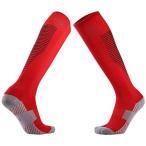 スポーツソックス膝上で滑らないフットボールソックス厚手のタオル底のロングチューブソックス快適で摩擦に強いスポーツソックス,赤と黒,大人サイズ（37-4