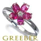 ルビー ダイヤ ダイヤモンド 0.015ct フラワー リング K18WG 指輪 GENJ