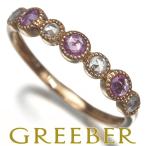 ピンクサファイア 0.22ct ローズカットダイヤ ダイヤモンド 0.08ct ミルグレイン リング K18PG 指輪 GENJ