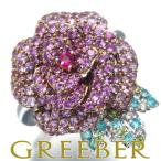 ショッピングルビー ピンクサファイア パライバトルマリン ダイヤ ダイヤモンド デマントイドガーネット ルビー フラワー パヴェ リング K18WG 指輪 GENJ