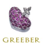 .. подлинный . прекрасный подвеска с цепью рубин 0.50ct diamond бриллиант 0.06ct Heart Cross K18WG BLJ