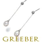 ティファニー ピアス パール 真珠 7.3mm チェーン K18WG BLJ