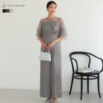 オールインワンドレス レディース ワイドパンツ ジャガード 総柄レース ハイウエスト 結婚式 オケージョン