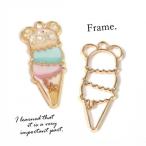 Yahoo! Yahoo!ショッピング(ヤフー ショッピング)空枠 3段くまちゃんアイス きれいめゴールド 熊 クマ ソフトクリーム 夏 食べ物 フレーム レジン枠 デザート スイーツ 手芸
