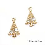 クリスマスツリー 金属チャーム ストーン パール クリスマス 冬 木 スター ツリー ゴールド アクセサリーパーツ 2個 J6-5117 2507 GreenRoseYumi