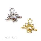 恐竜 金属チャーム ストーン キョウリュウ ミニ チャーム ゴールド シルバー アクセサリーパーツ 4個 J6-5118 2507 GreenRoseYumi