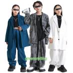 ネイビー ホワイト グレー キッズ ダンス衣装 セットアップ ブレザー ヒップホップ スーツ風 ジャケット パンツ 女の子 男の子 ゆったり目 ダボダボ 大きいサイ