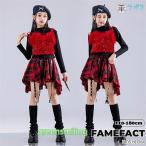 女の子 スパンコール ダンス衣装 キッズ ジャズ 赤 キャミソール 子供服 ヒップホップ チェック柄 スカート 黒トップス 長袖インナー 可愛い ふわふわ チアガー