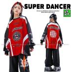 ヒップホップ 衣装 キッズダンス衣装 セットアップ 韓国 子供ダンス服 派手 赤 黒 K-POP hiphop レーサー風 トップス パンツ