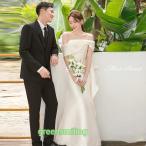 ウェディングドレス ウエディングドレス 二次会 結婚式 前撮り ブライダル ロングドレス 花嫁 スレンダードレス スレンダーラインドレス サテン オフショルダー