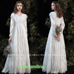 ショッピングウェディング ウェディングドレス ウエディングドレス マタニティ エンパイアドレス 花嫁 二次会 結婚式 前撮り 披露宴 長袖 レース フランス風 白 大きいサイズ セミオーダー