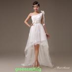 ウェディングドレス ミニドレス 前短後長ドレス ワンショルダー 二次会 結婚式 前撮り 花嫁 ウエディングドレス チュール 挙式 可愛い ブライダル